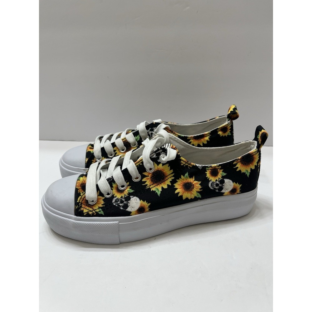 Hot Topic Women's Sunflower Skull Platform Low Top Canvas Sneakers Shoes Size 8